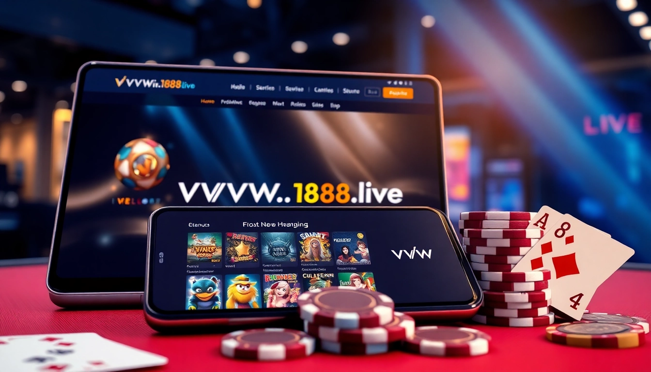 Interactive online gaming interface of vvvwin88.live featuring engaging promotional elements and a smartphone app.