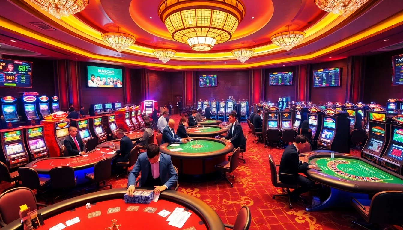 Experience the excitement of house gaming at nhà cái max88 featuring vibrant casino tables and slot machines.
