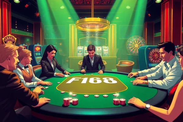 Players engaging in a strategic poker game at an F168-branded casino table.