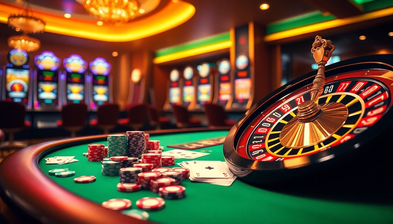 ZK88 Club gaming table with poker chips and cards showcasing a vibrant casino atmosphere.