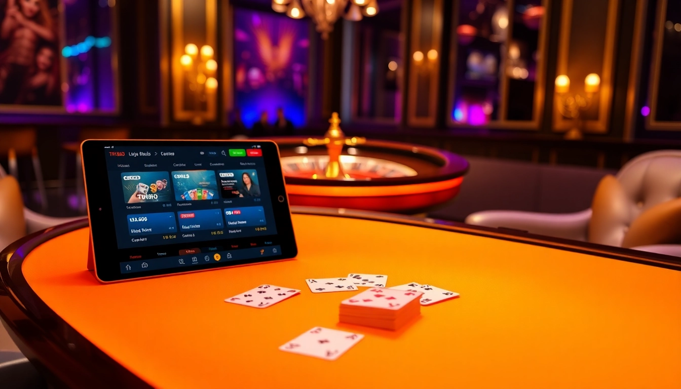 Experience thrilling moments with the tr88 app showcasing live poker and roulette at a luxury casino.